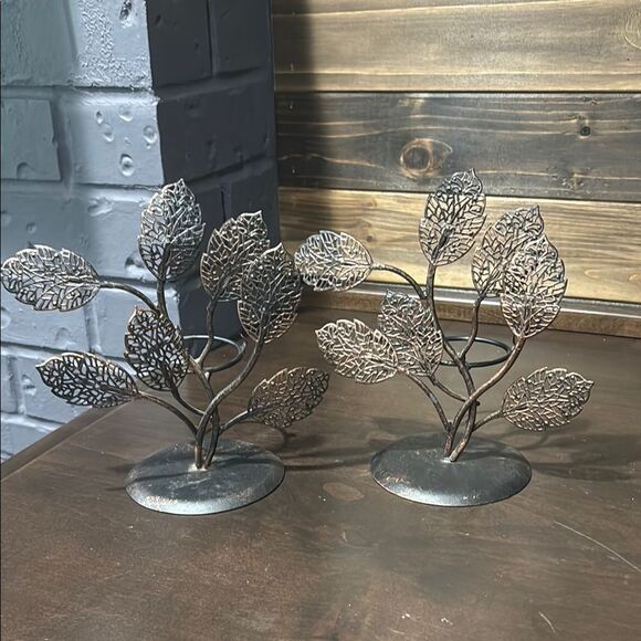 Set of Tree Scene Metal Metallic Leaves Candle Holder Home Decor - Picture 1 of 6